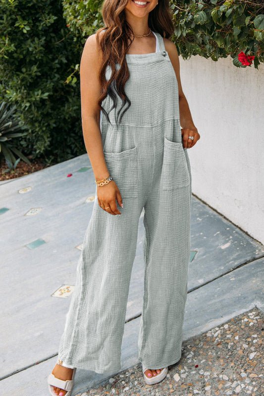 Gray Textured Wide Leg Overall with Pockets-Chaelisa's New Jammies