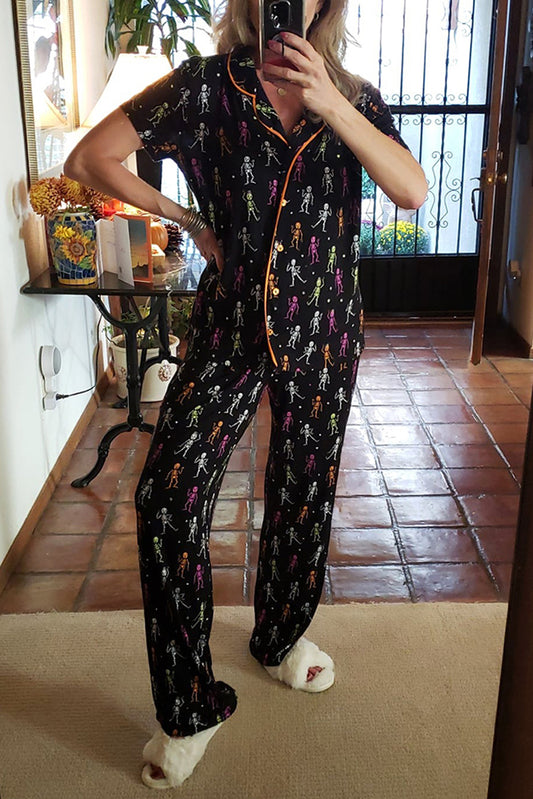 Black Halloween Pattern Short Sleeve Shirt Pajama Set-Chaelisa's New Jammies