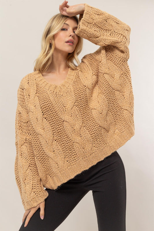 HYFVE Cable Knit V-Neck Sweater-Chaelisa's New Jammies