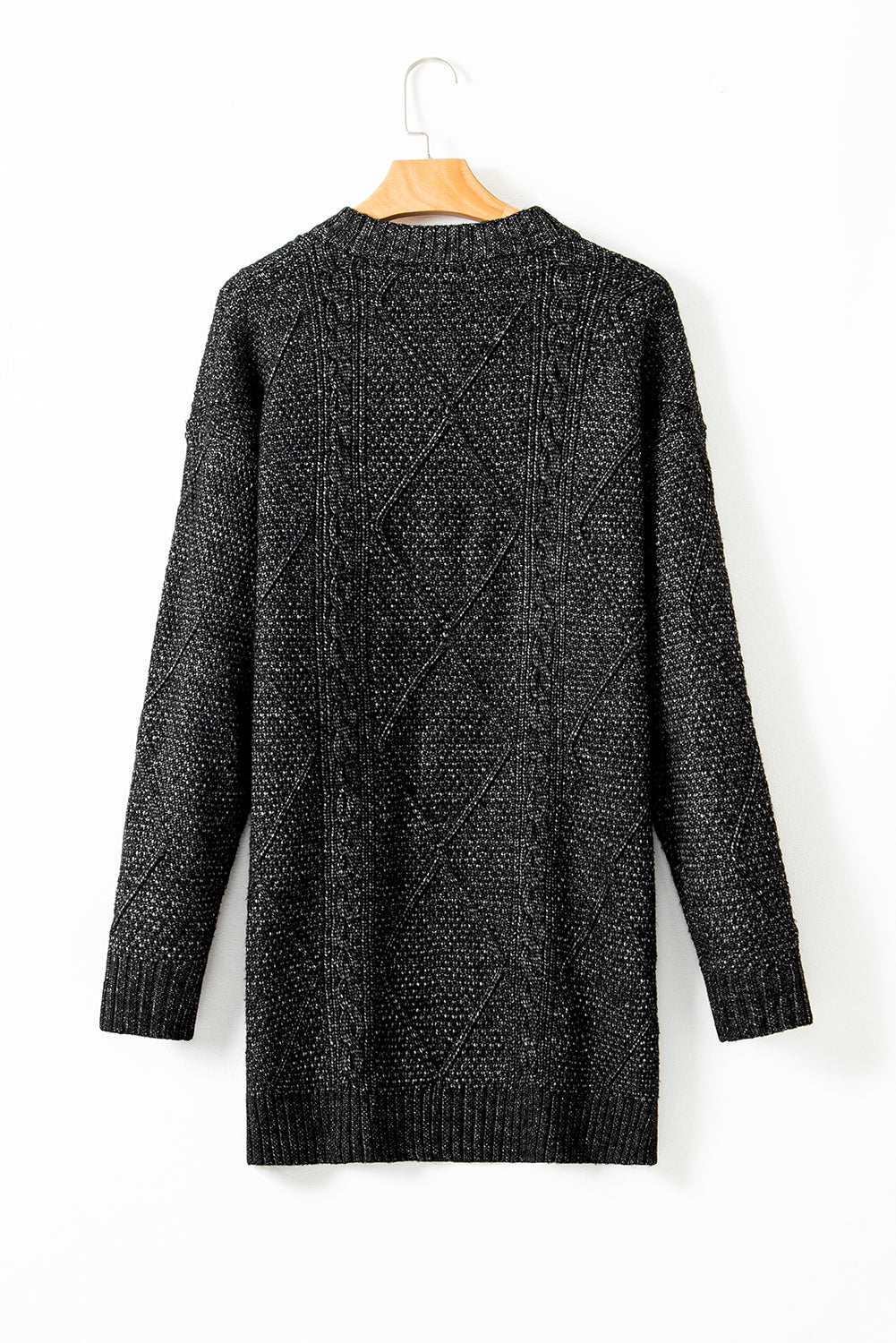 Black Cable Knit Drop Shoulder Loose Fit Sweater Dress-Chaelisa's New Jammies