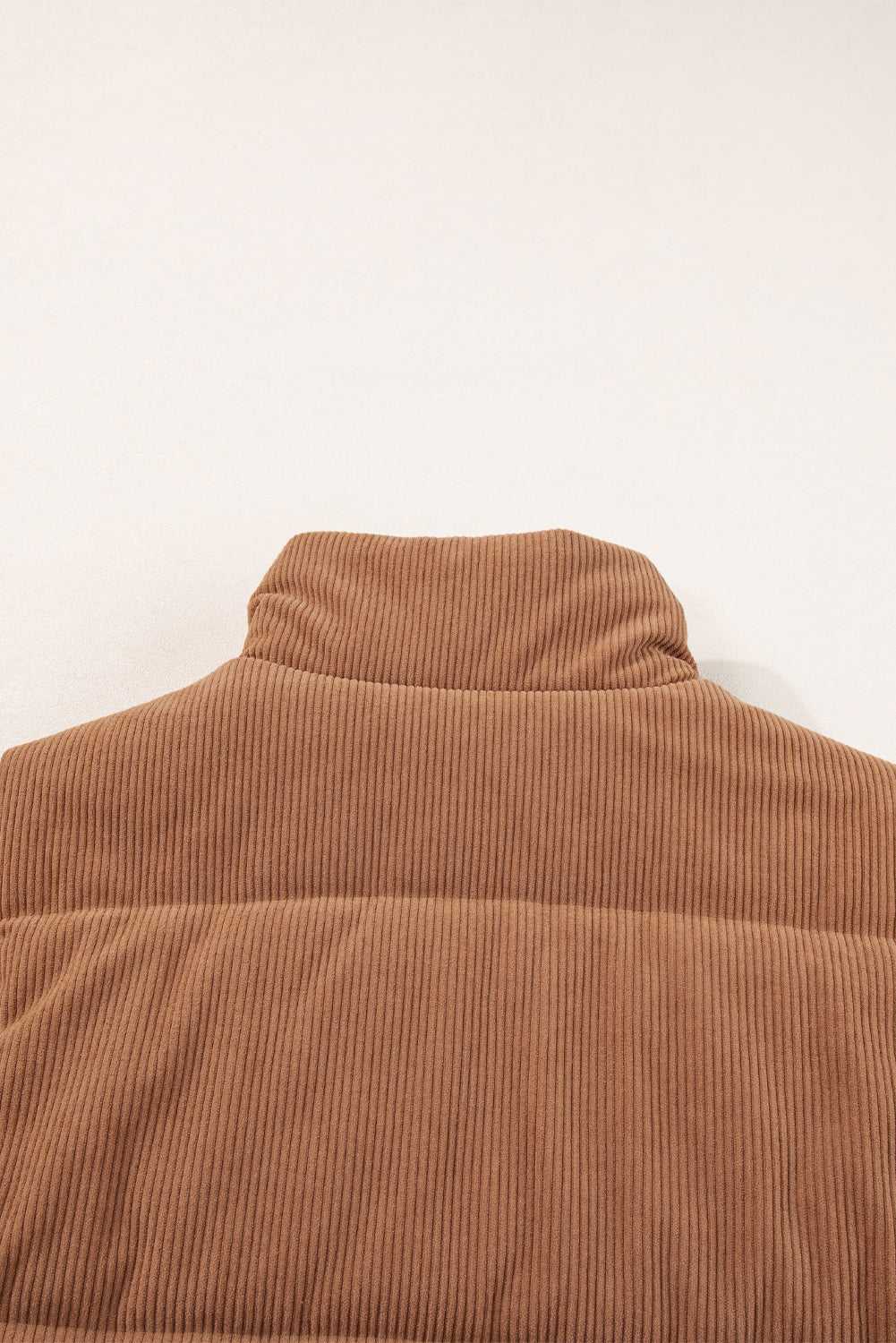 Coffee Corduroy Stand Neck Zipped Puffer Vest-Chaelisa's New Jammies