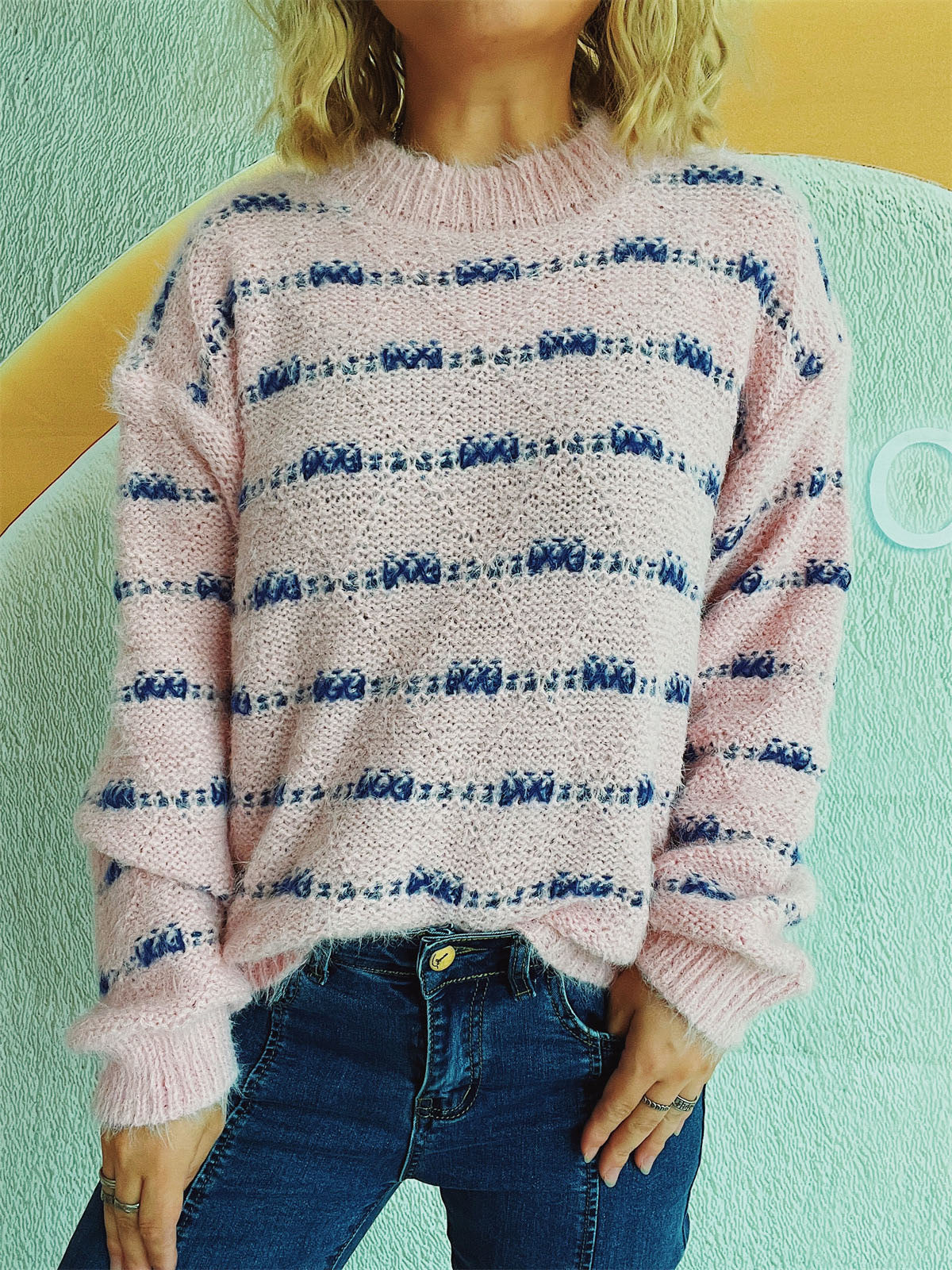 Striped Round Neck Long Sleeve Sweater-Chaelisa's New Jammies