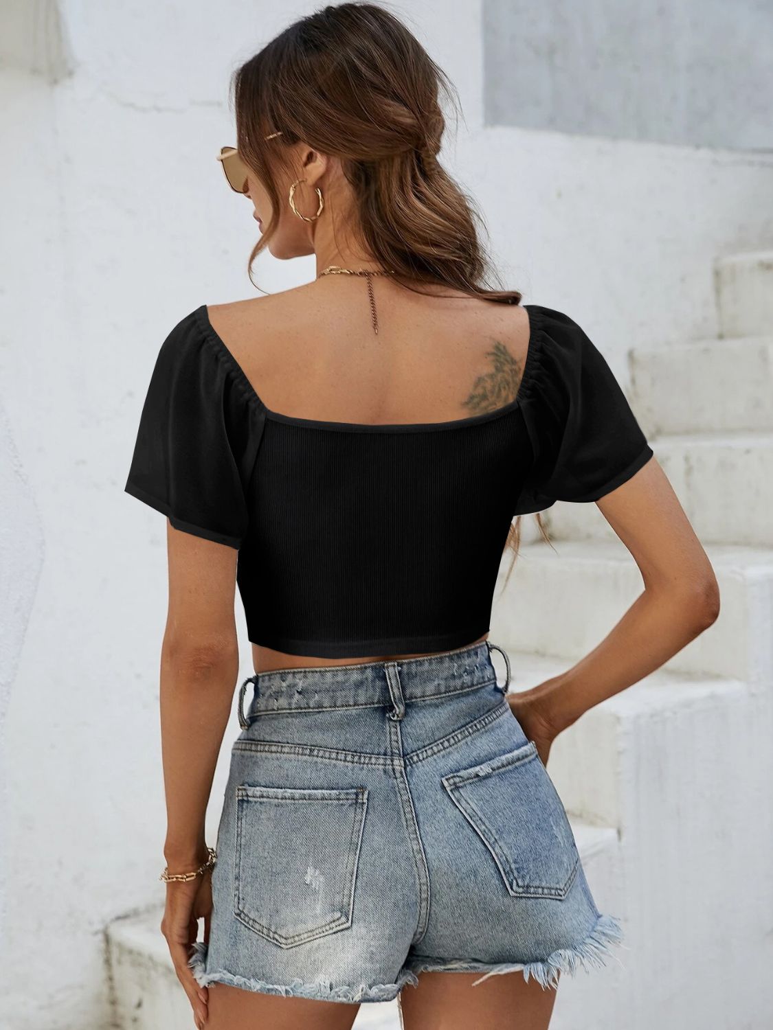 Drawstring Short Sleeve Crop Top-Chaelisa's New Jammies