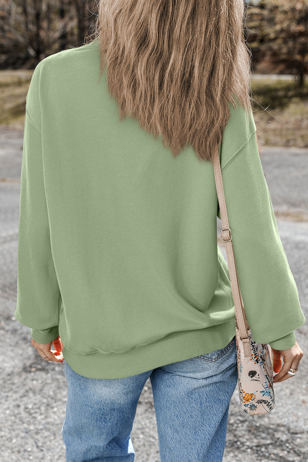 Smoke Green Plain Drop Shoulder Crewneck Pullover Sweatshirt-Chaelisa's New Jammies