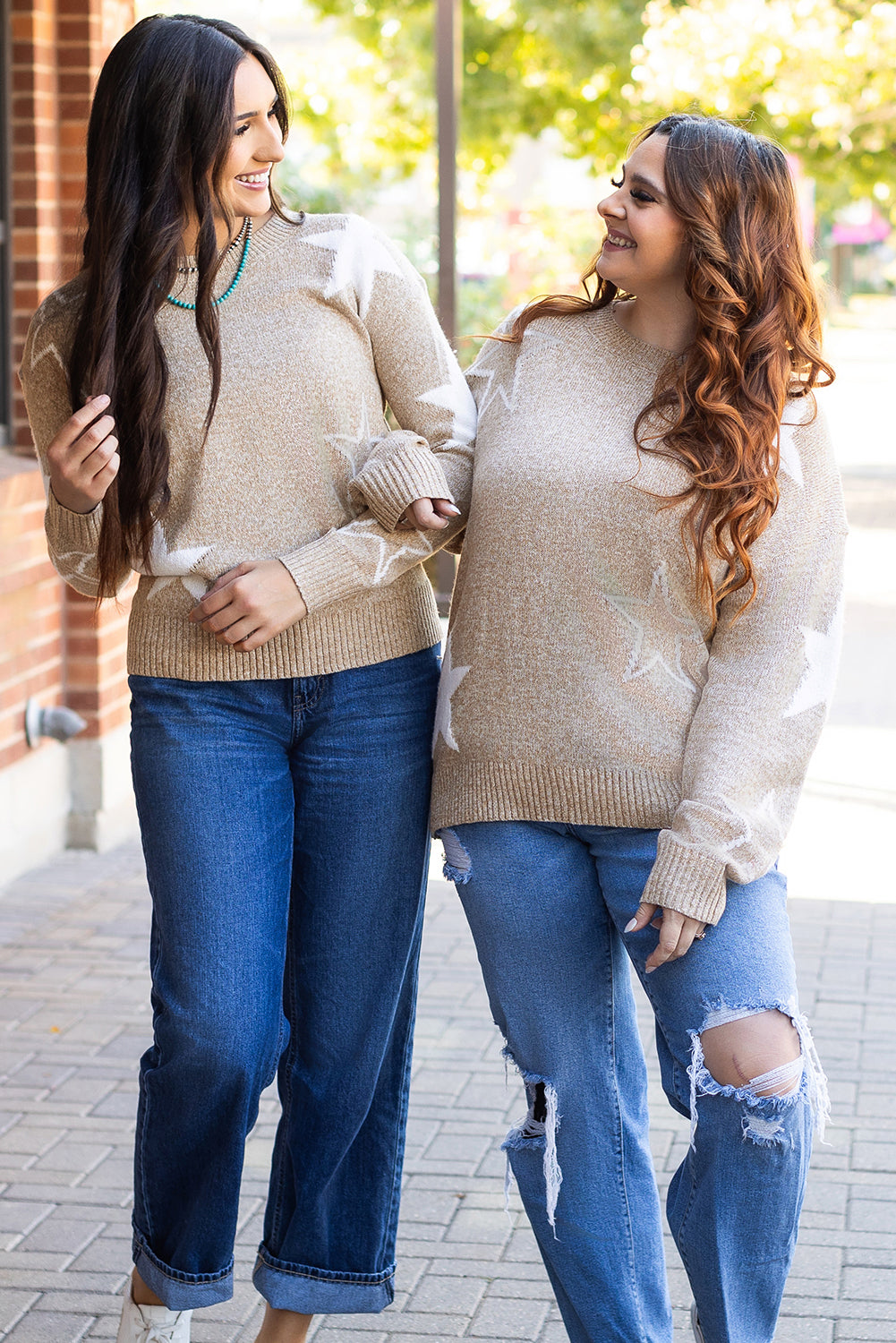 Khaki Star Pattern Drop Shoulder Sweater-Chaelisa's New Jammies