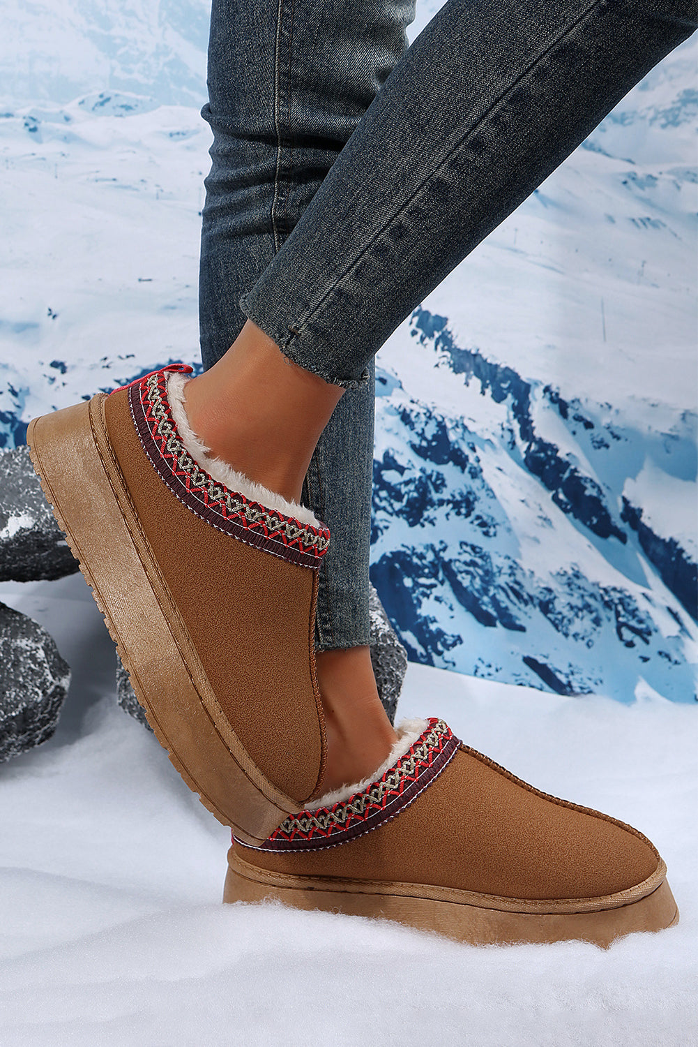Chestnut Contrast Print Suede Plush Lined Snow Boots-Chaelisa's New Jammies
