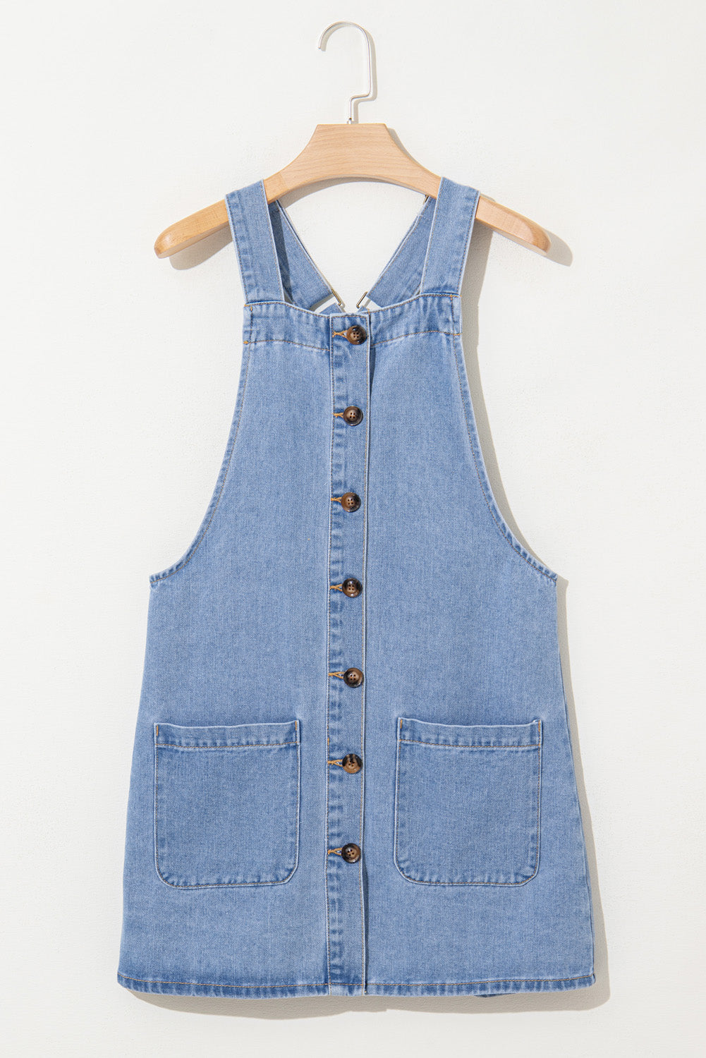 Beau Blue Wide Strap Button Front Pocketed Denim Mini Dress-Chaelisa's New Jammies