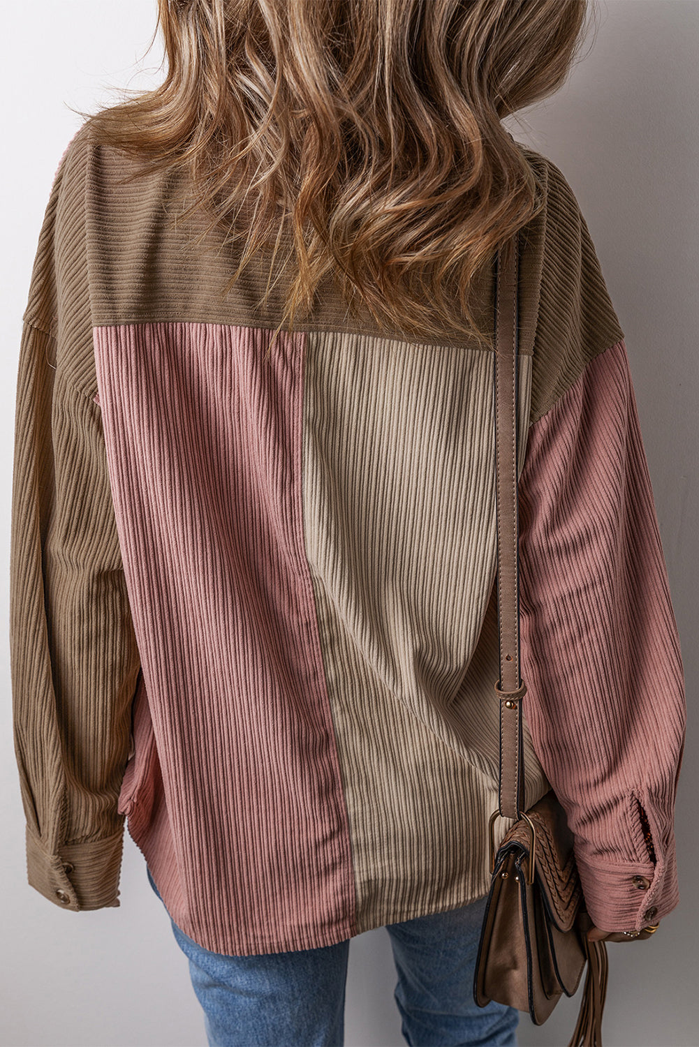 Mineral Red Color Block Chest Pockets Buttoned Corduroy Shacket-Chaelisa's New Jammies