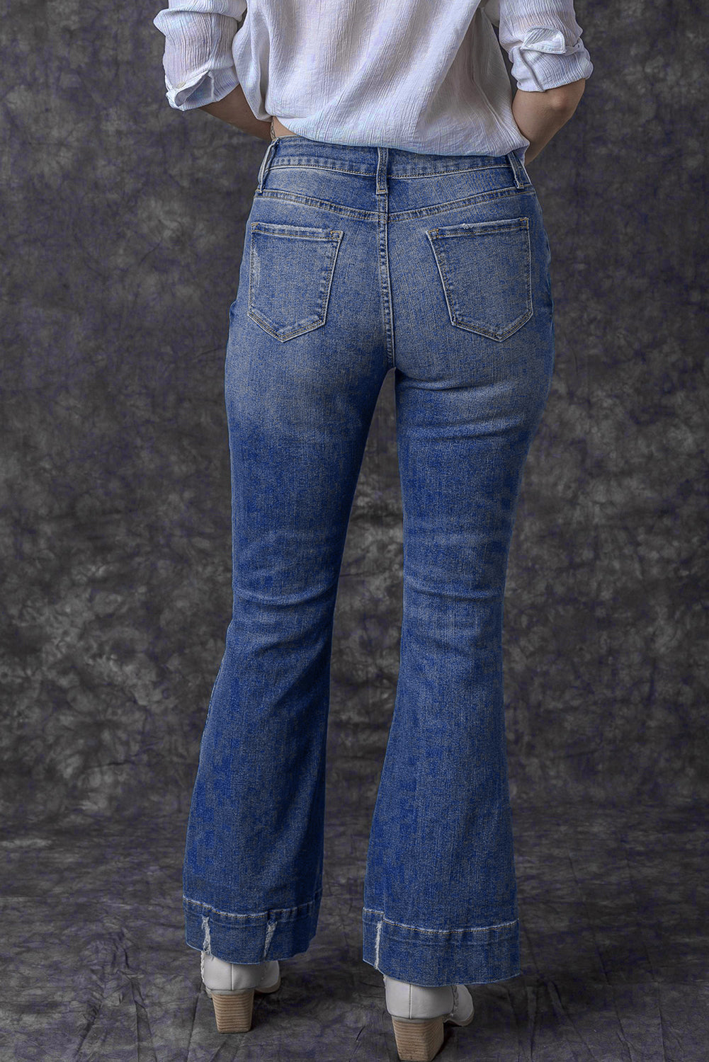 Sky Blue Slight Distressed Medium Wash Flare Jeans-Chaelisa's New Jammies