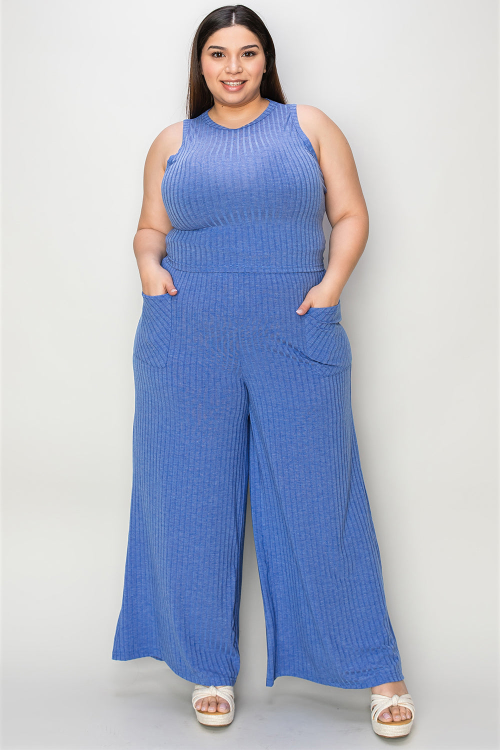Basic Bae Full Size Ribbed Tank and Wide Leg Pants Set-Chaelisa's New Jammies