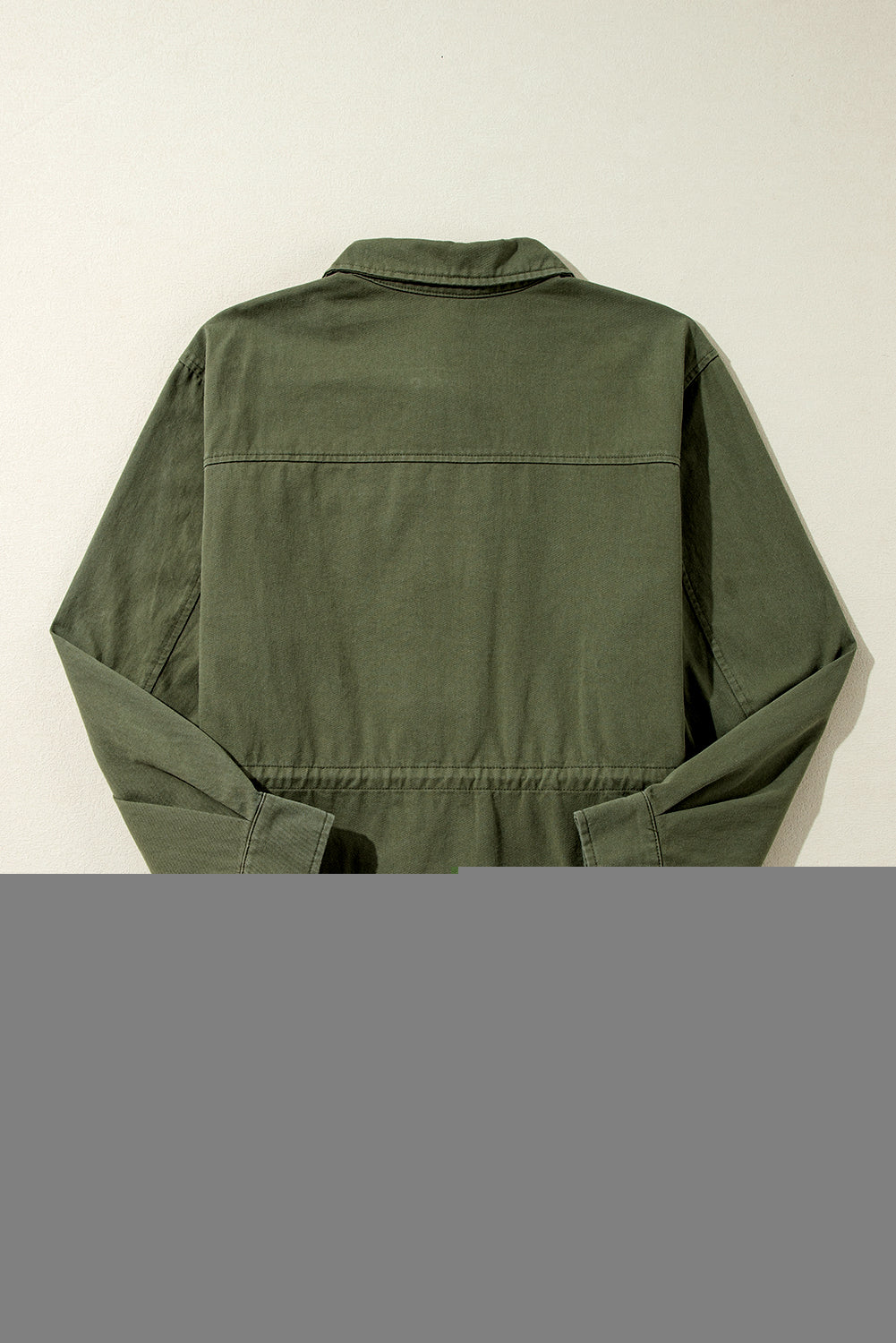 Moss Green Snap Button Zipper Tight Waist Collared Jacket-Chaelisa's New Jammies