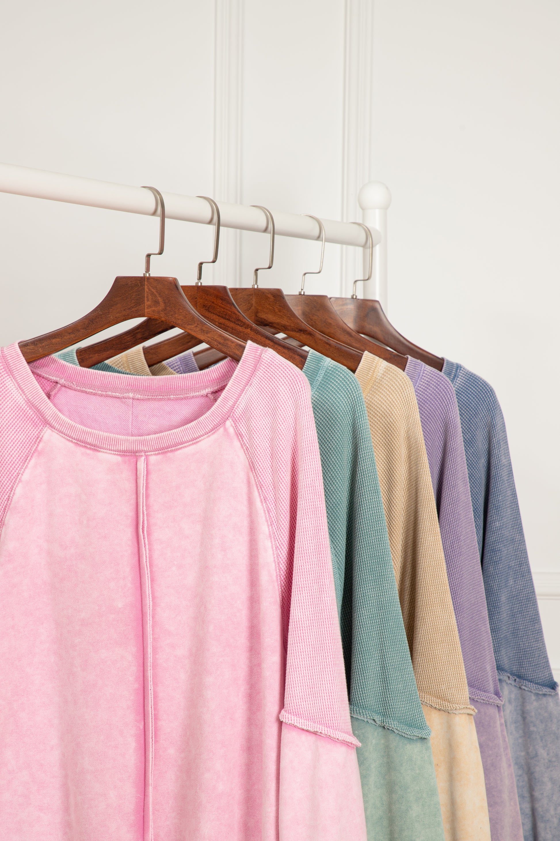 Mineral Blue Solid Waffle Knit Patchwork Raglan Sleeve Sweatshirt-Chaelisa's New Jammies