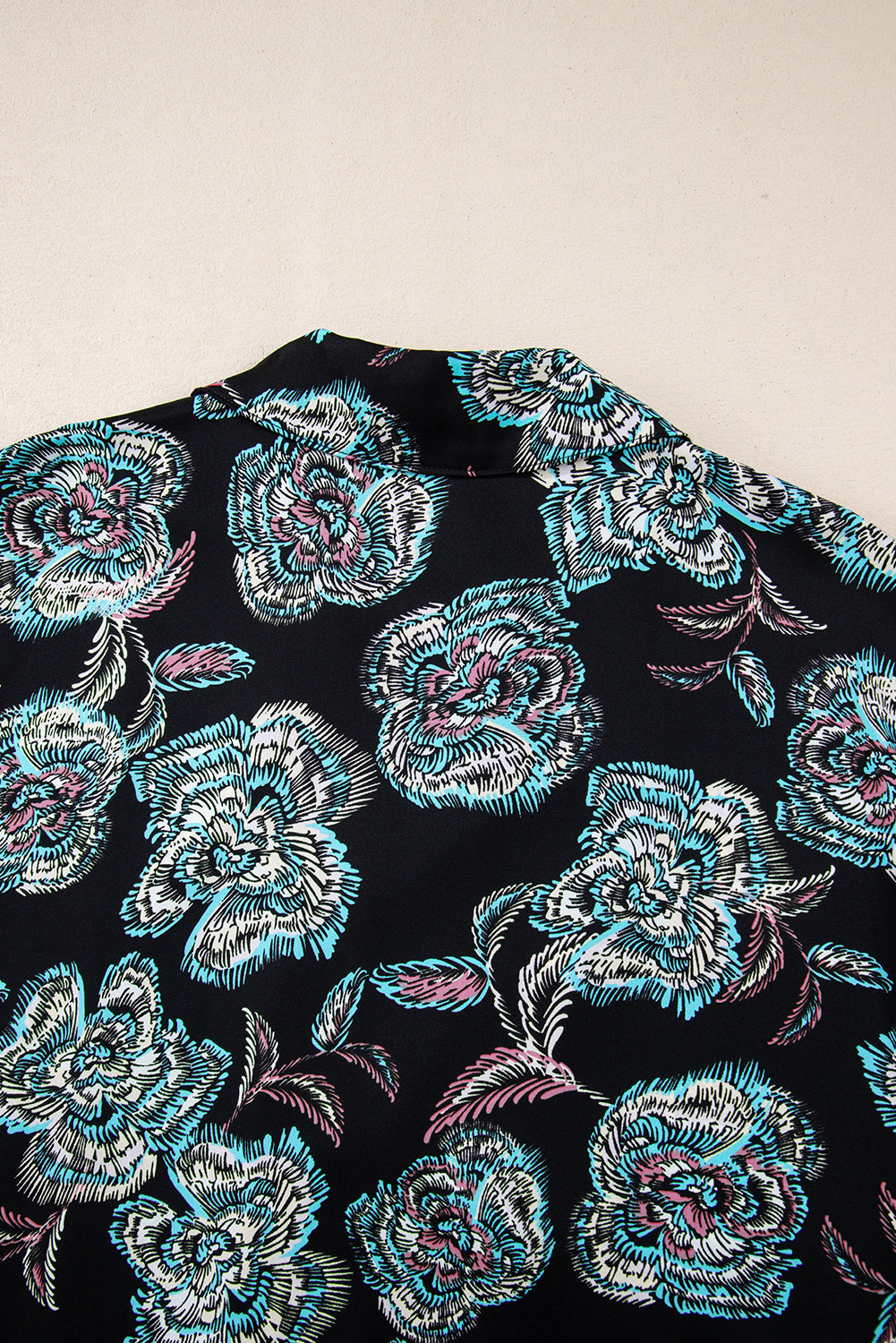 Black Floral Print Lapel Collar Loose Shirt Mini Dress-Chaelisa's New Jammies