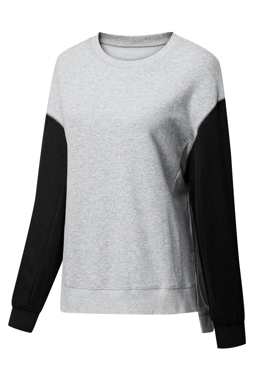 Gray Two Tone Patchwork Drop Shoulder Pullover Sweatshirt-Chaelisa's New Jammies