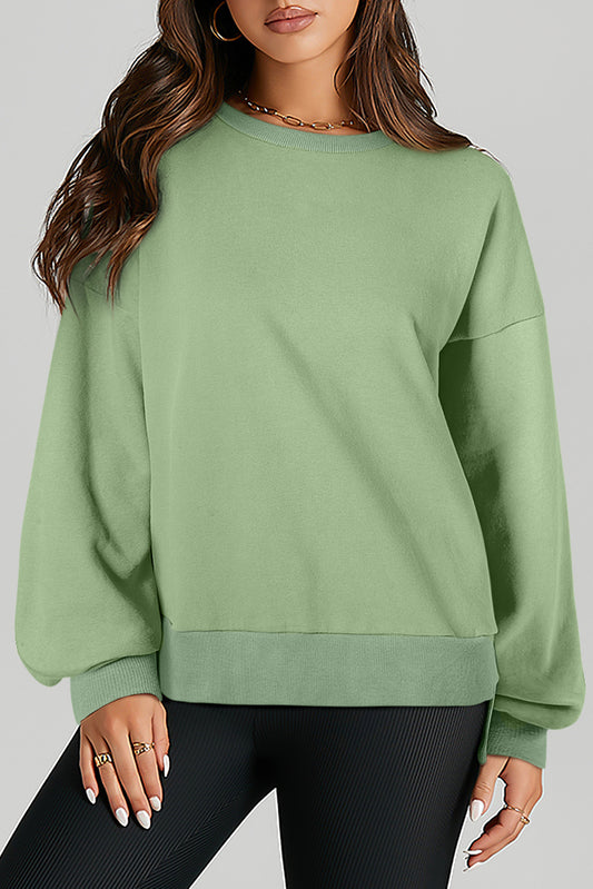 Grass Green Solid Fleece Lined Drop Shoulder High Low Sweatshirt-Chaelisa's New Jammies