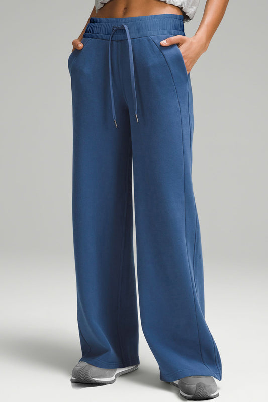 Sail Blue Drawstring High Waist Wide Leg Pocketed Sweatpants-Chaelisa's New Jammies