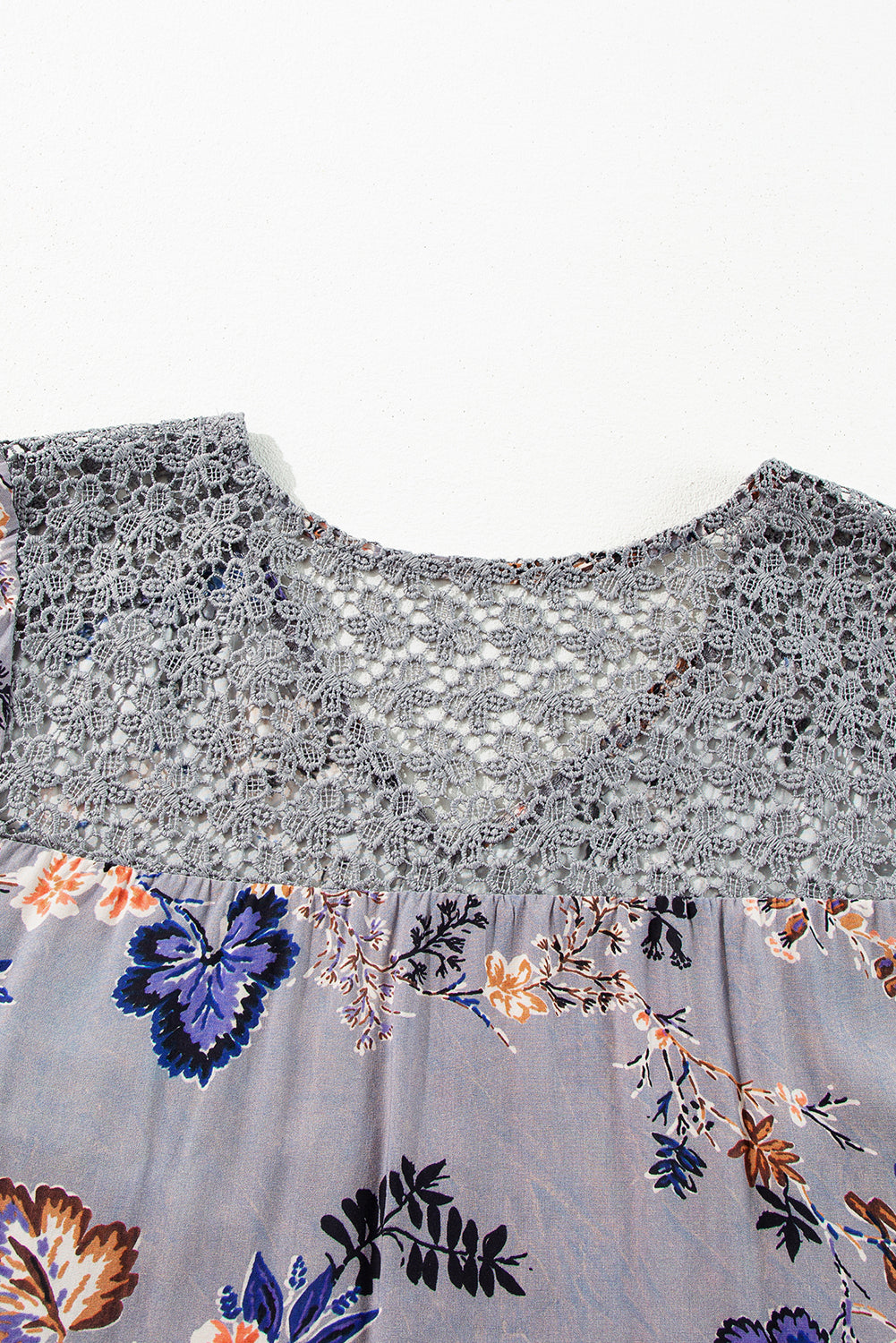 Sky Blue Floral Print Lace Patchwork Knot Front V Neck Blouse-Chaelisa's New Jammies
