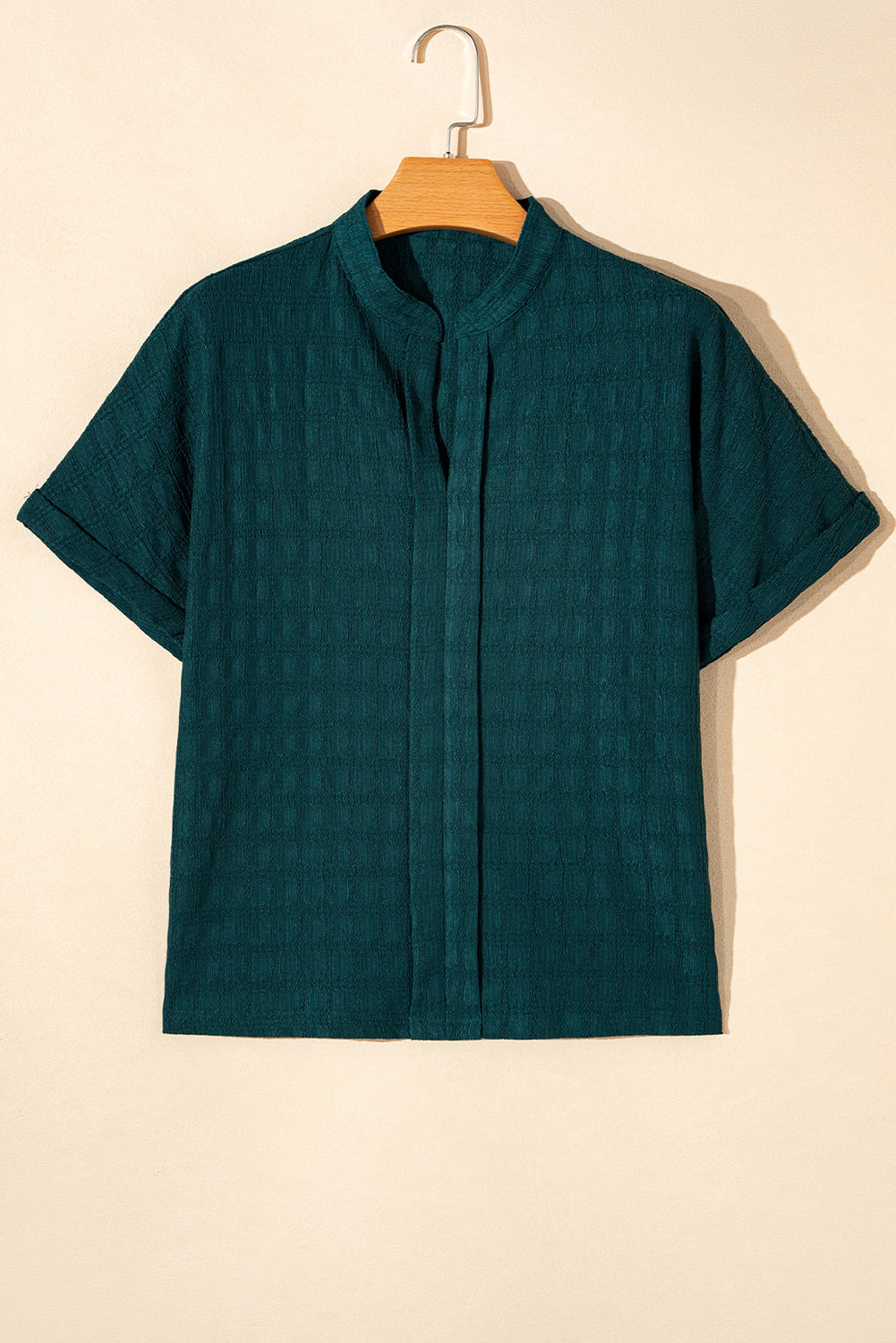 Sea Green Solid Textured Split Neck Short Sleeve Blouse-Chaelisa's New Jammies