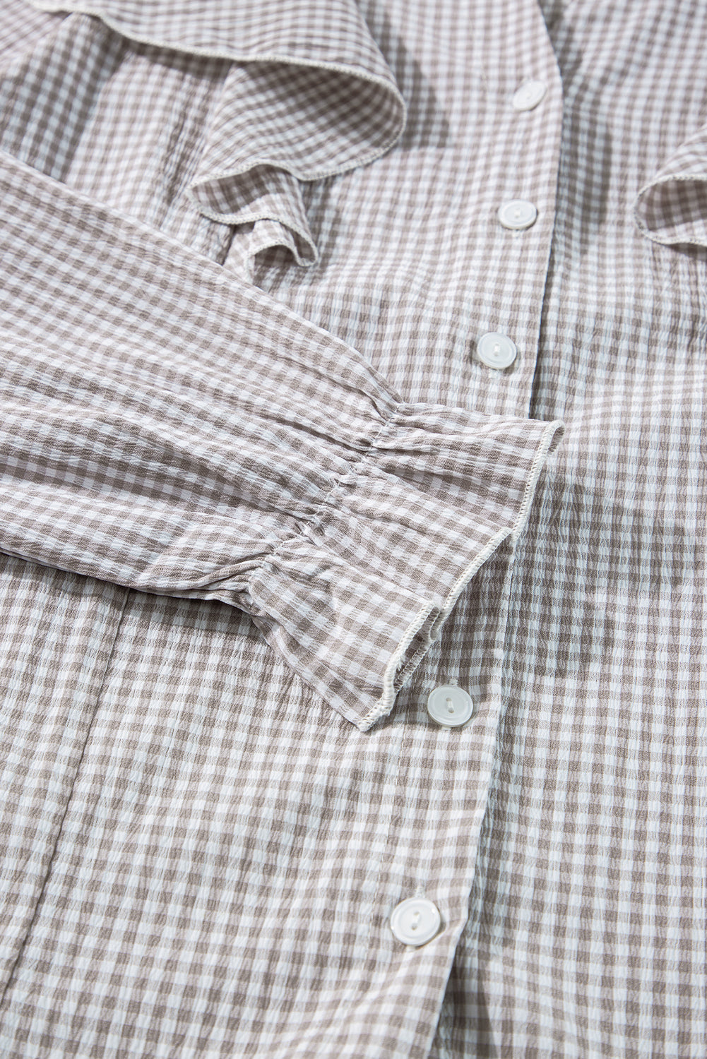 Brown Plaid Flounce Sleeve Notched Neck Ruffled Shirt-Chaelisa's New Jammies