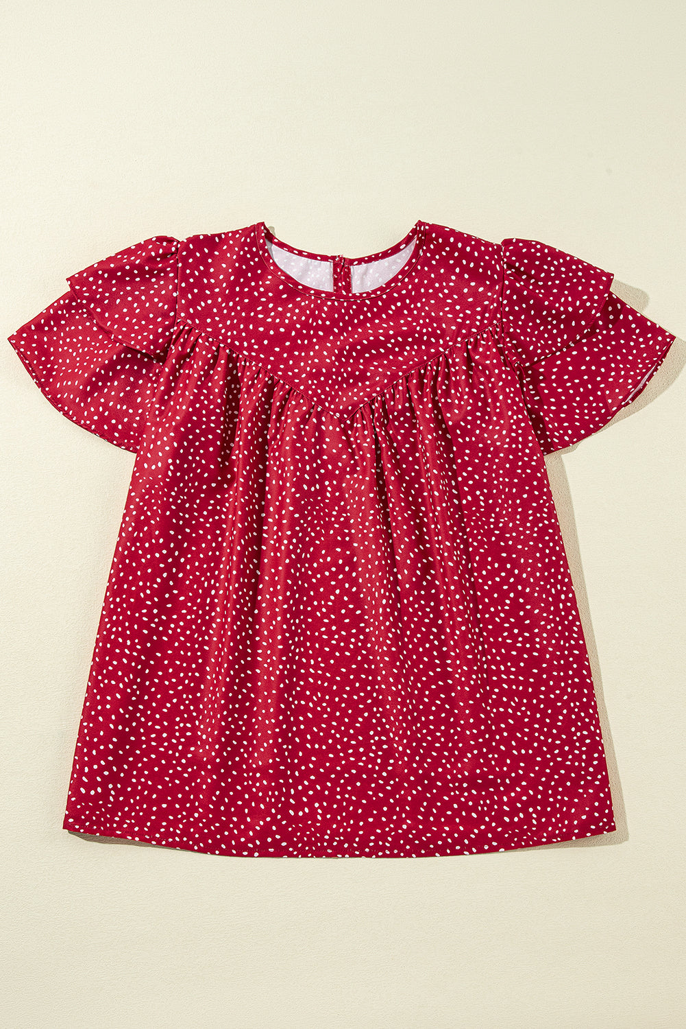 Laurel Green Spotted Print Pleated Ruffle Sleeve Blouse-Chaelisa's New Jammies