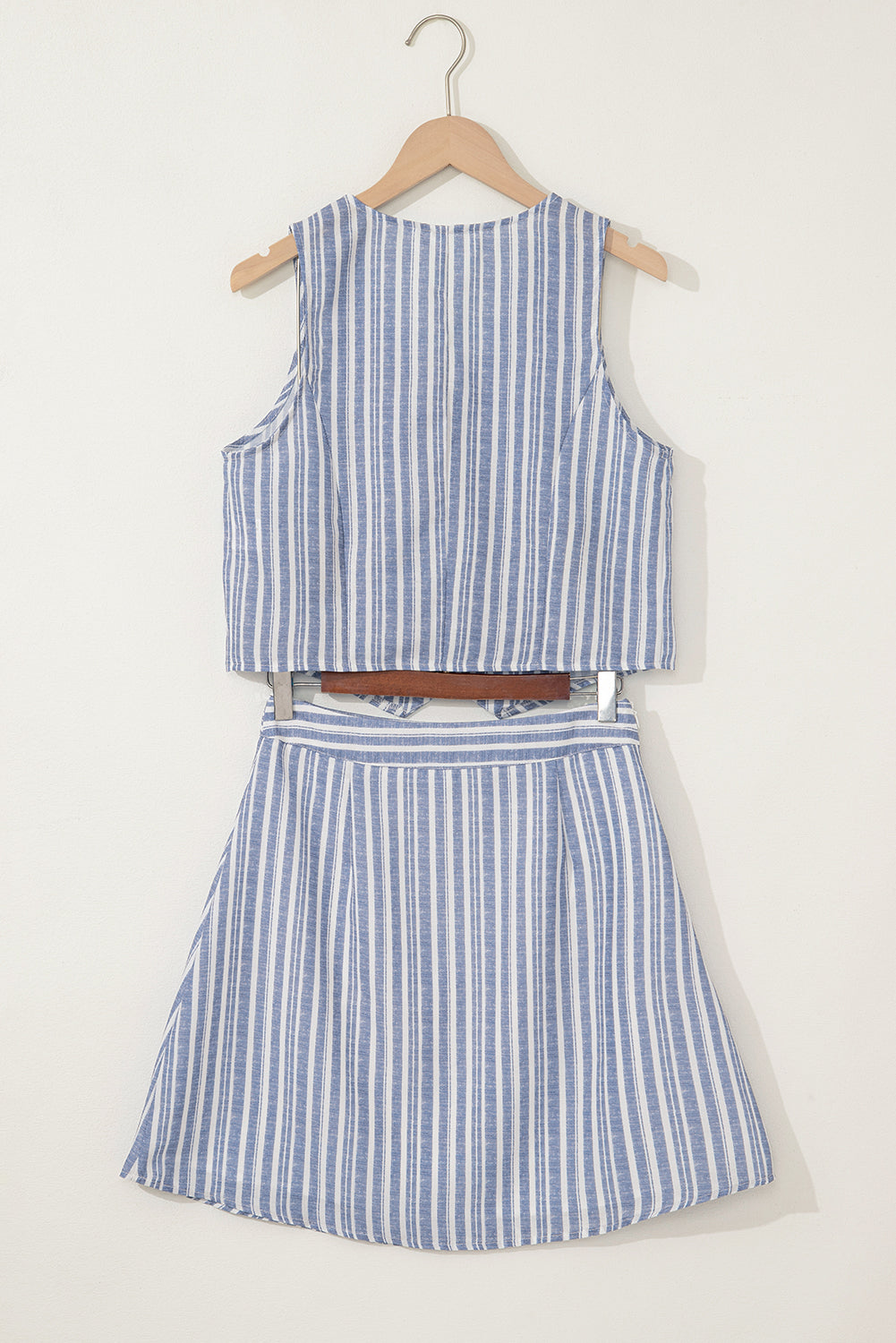 Sky Blue Stripe Buttoned Office Waistcoat Mini Skirt Set-Chaelisa's New Jammies