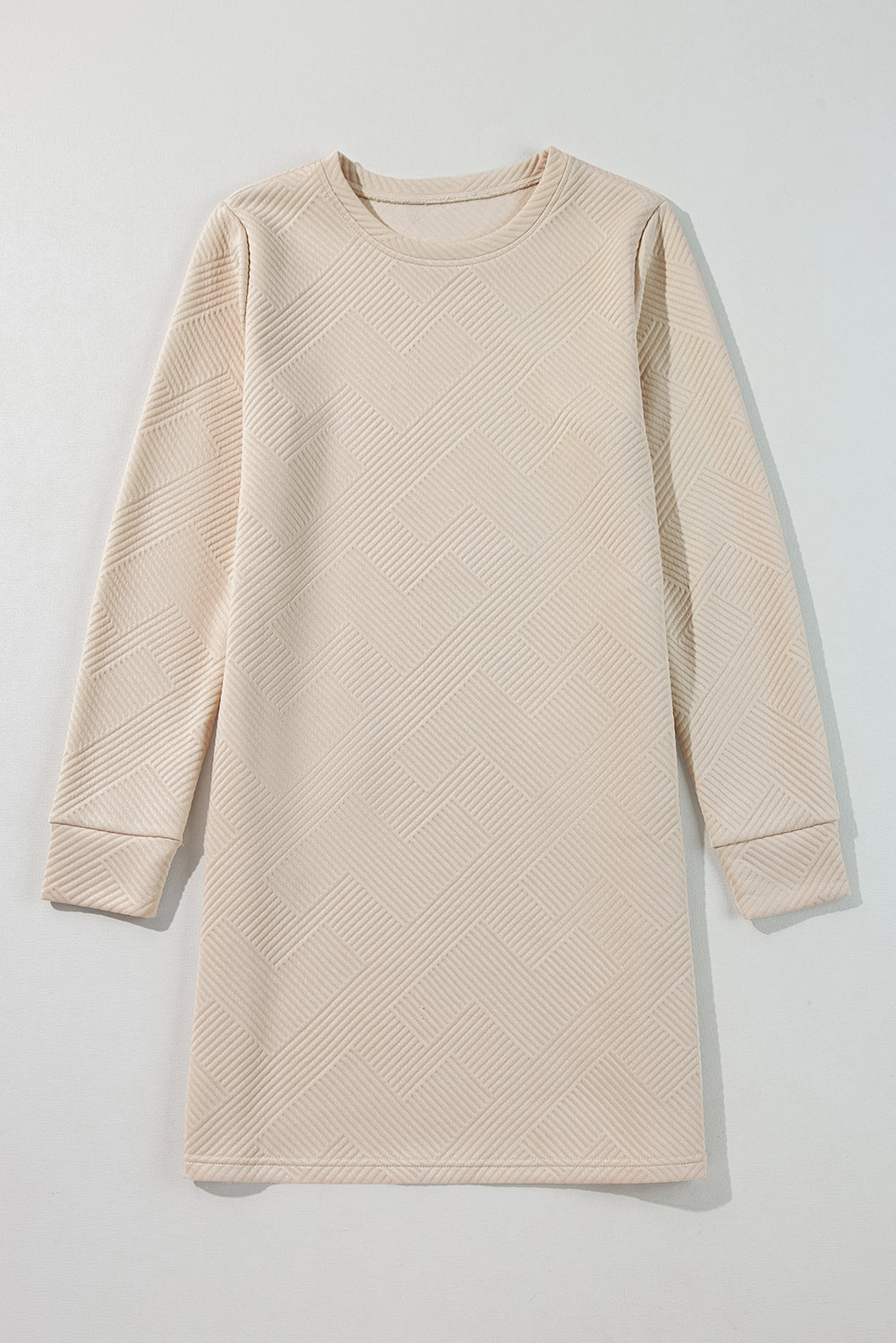Apricot Solid Color Textured Long Sleeve Shift Dress-Chaelisa's New Jammies