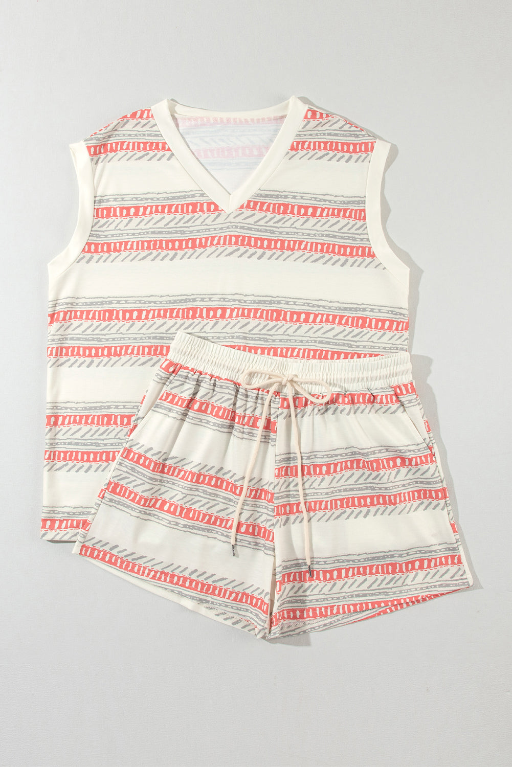 Beige Western Striped Print Casual Tank 2pcs Outfit-Chaelisa's New Jammies