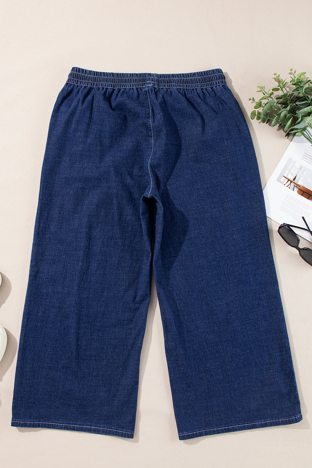 Real Teal Plus Size Drawstring High Waist Wide Leg Casual Jeans-Chaelisa's New Jammies