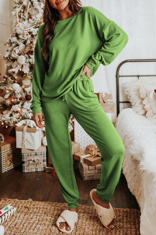 Spinach Green Long Sleeve Pullover and Jogger Pants Lounge Set-Chaelisa's New Jammies