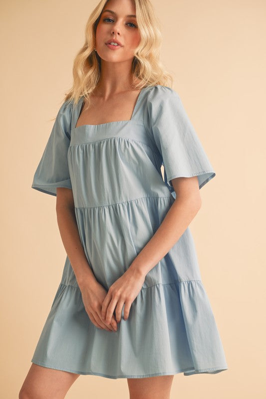 Aemi + Co Square Neck Half Sleeve Tiered Dress-Chaelisa's New Jammies