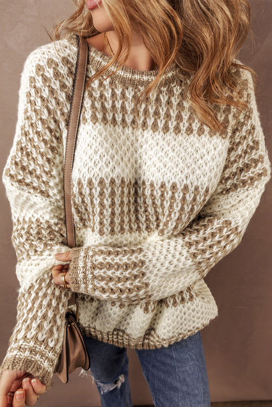 Brown Stripe Drop Shoulder Round Neck Loose Sweater-Chaelisa's New Jammies