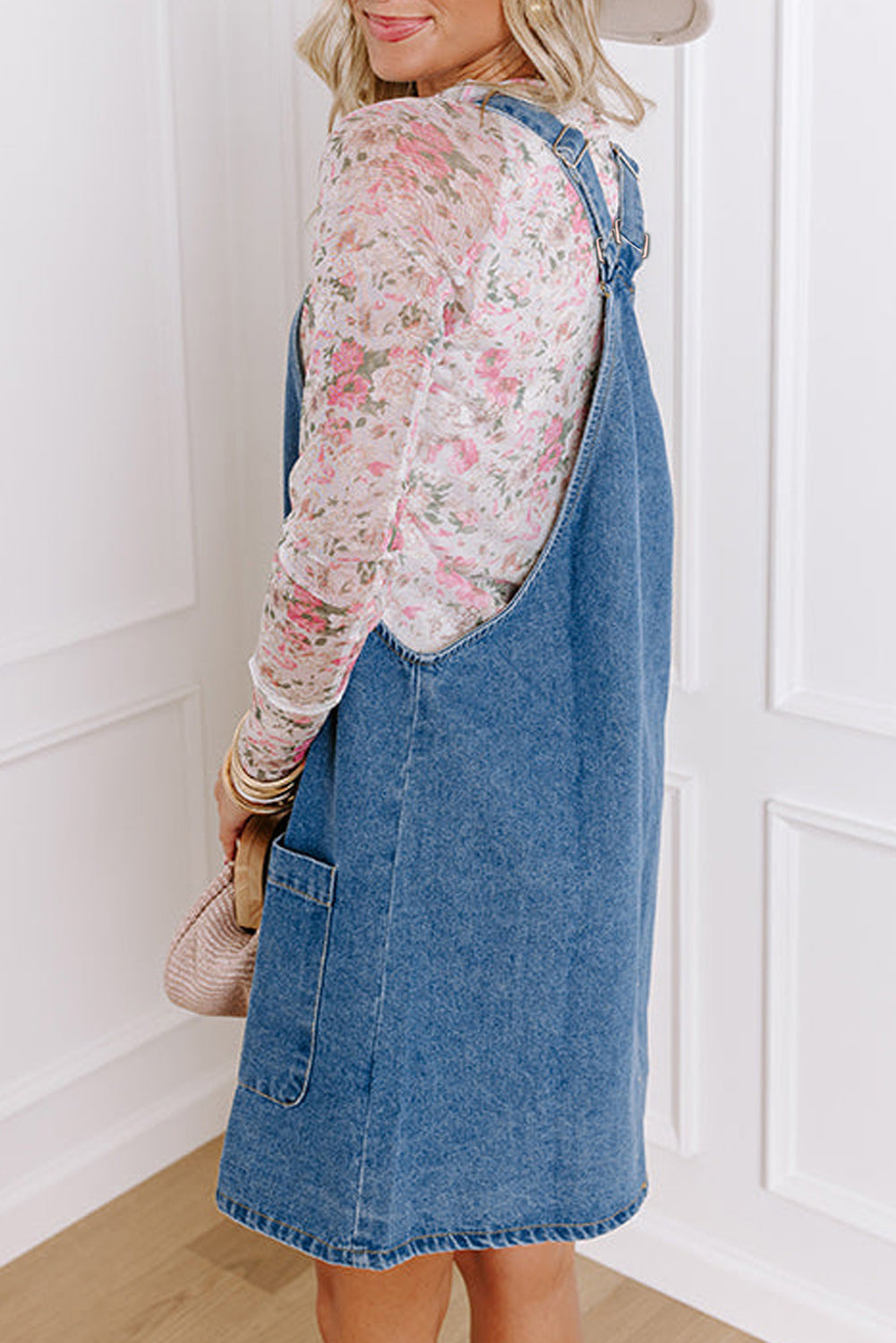 Dusk Blue Wide Strap Button Front Pocketed Denim Mini Dress-Chaelisa's New Jammies
