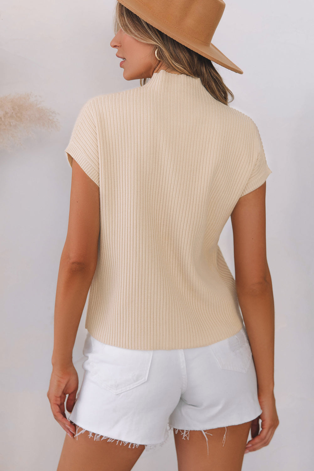 Oatmeal Patch Pocket Ribbed Knit Short Sleeve Sweater-Chaelisa's New Jammies