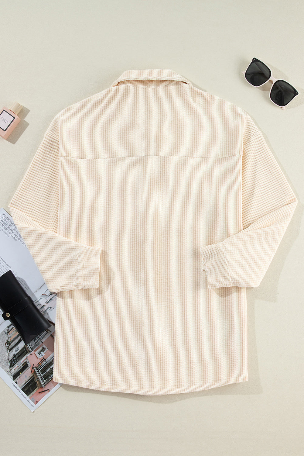 Oatmeal Textured Flap Pockets Buttoned Plus Size Shacket-Chaelisa's New Jammies