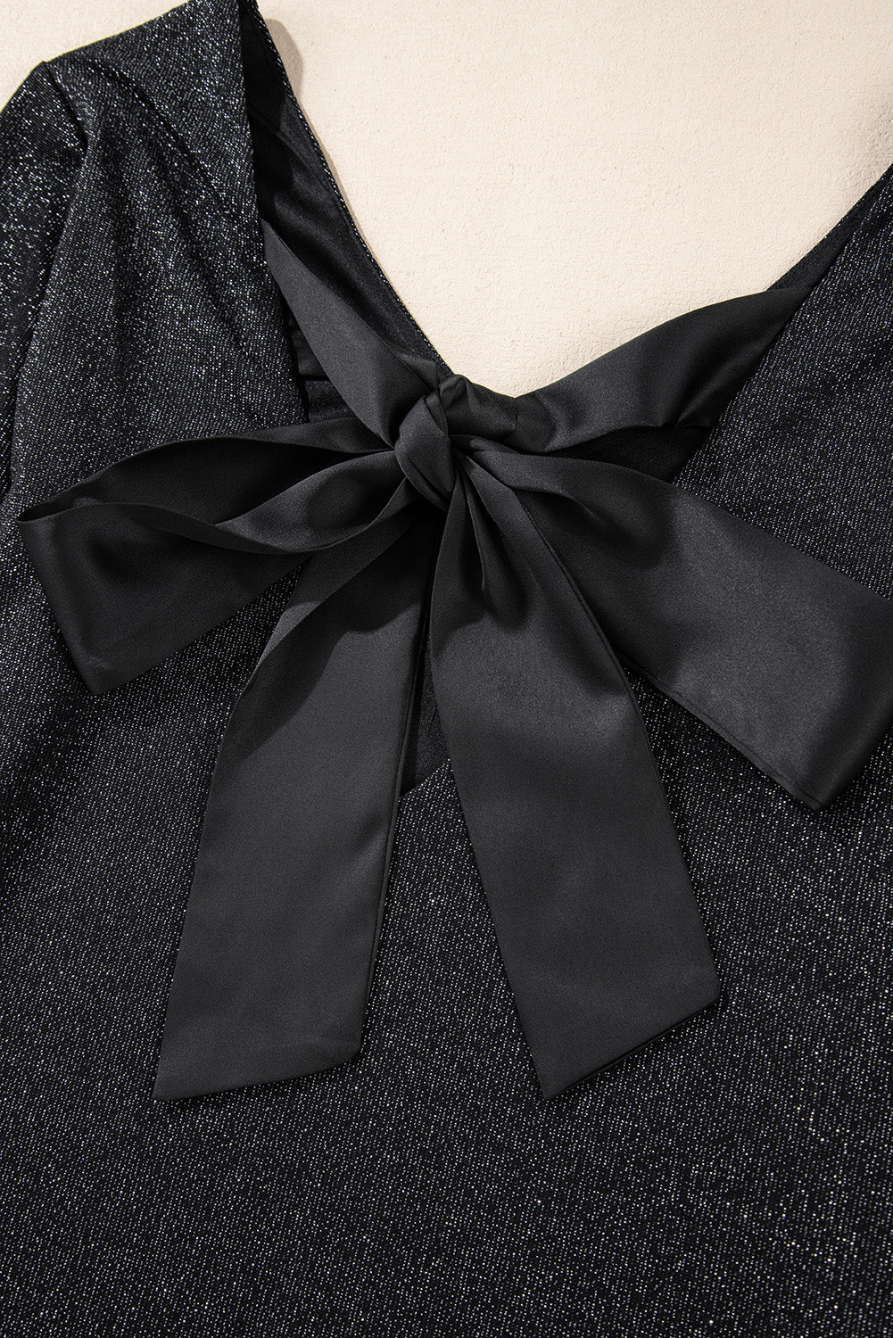 Black Metallic Bowknot Open Back V Neck Top-Chaelisa's New Jammies