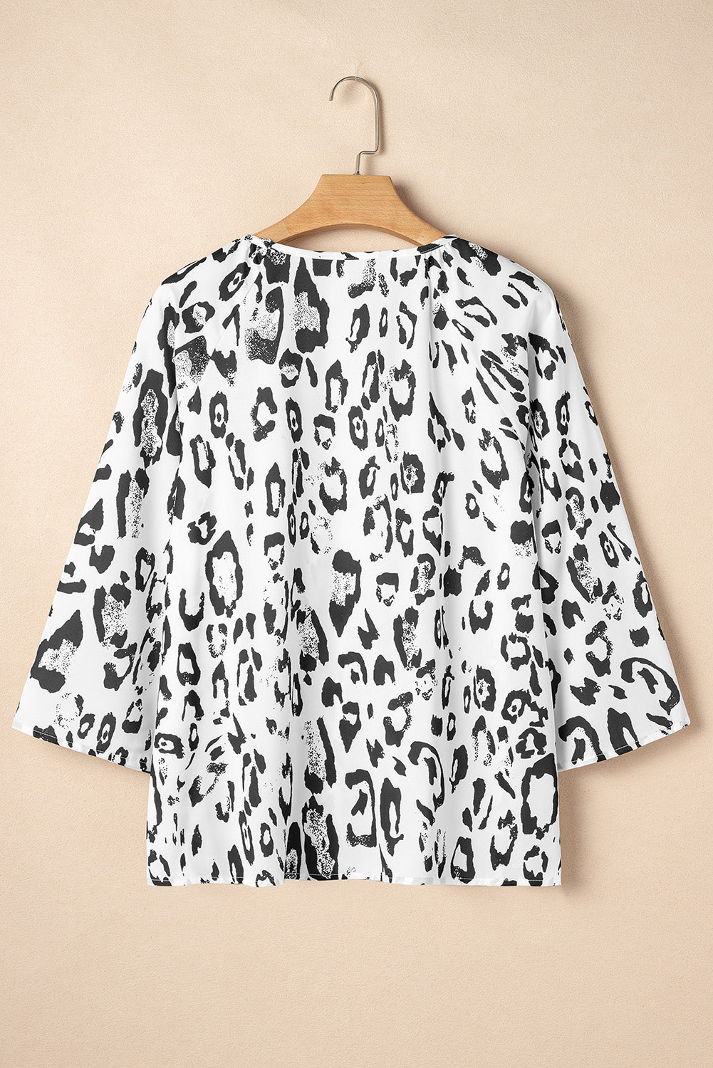 Black Leopard Print Ruched V Neck 3/4 Sleeve Blouse-Chaelisa's New Jammies