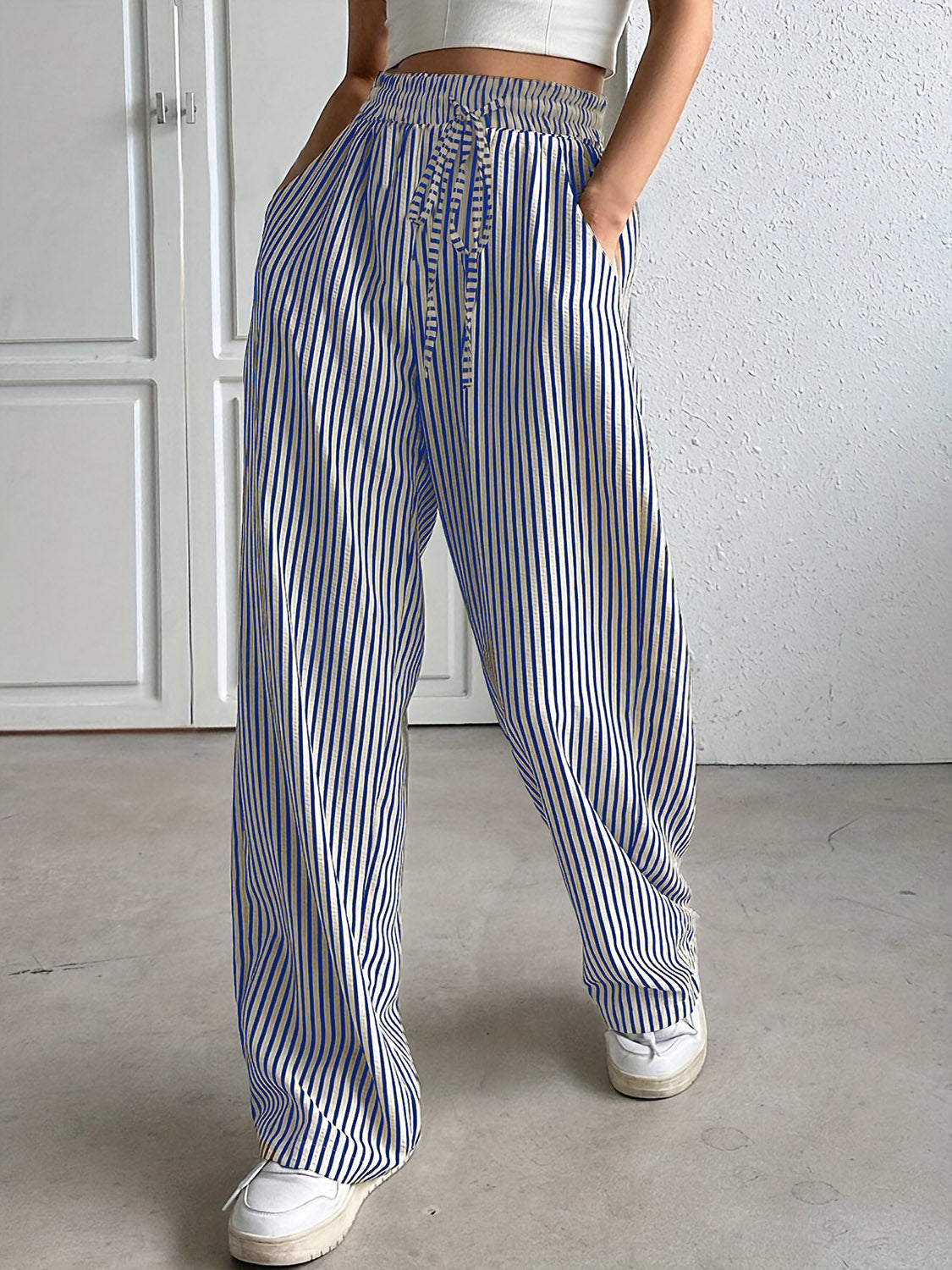 Drawstring Striped Elastic Waist Pants-Chaelisa's New Jammies
