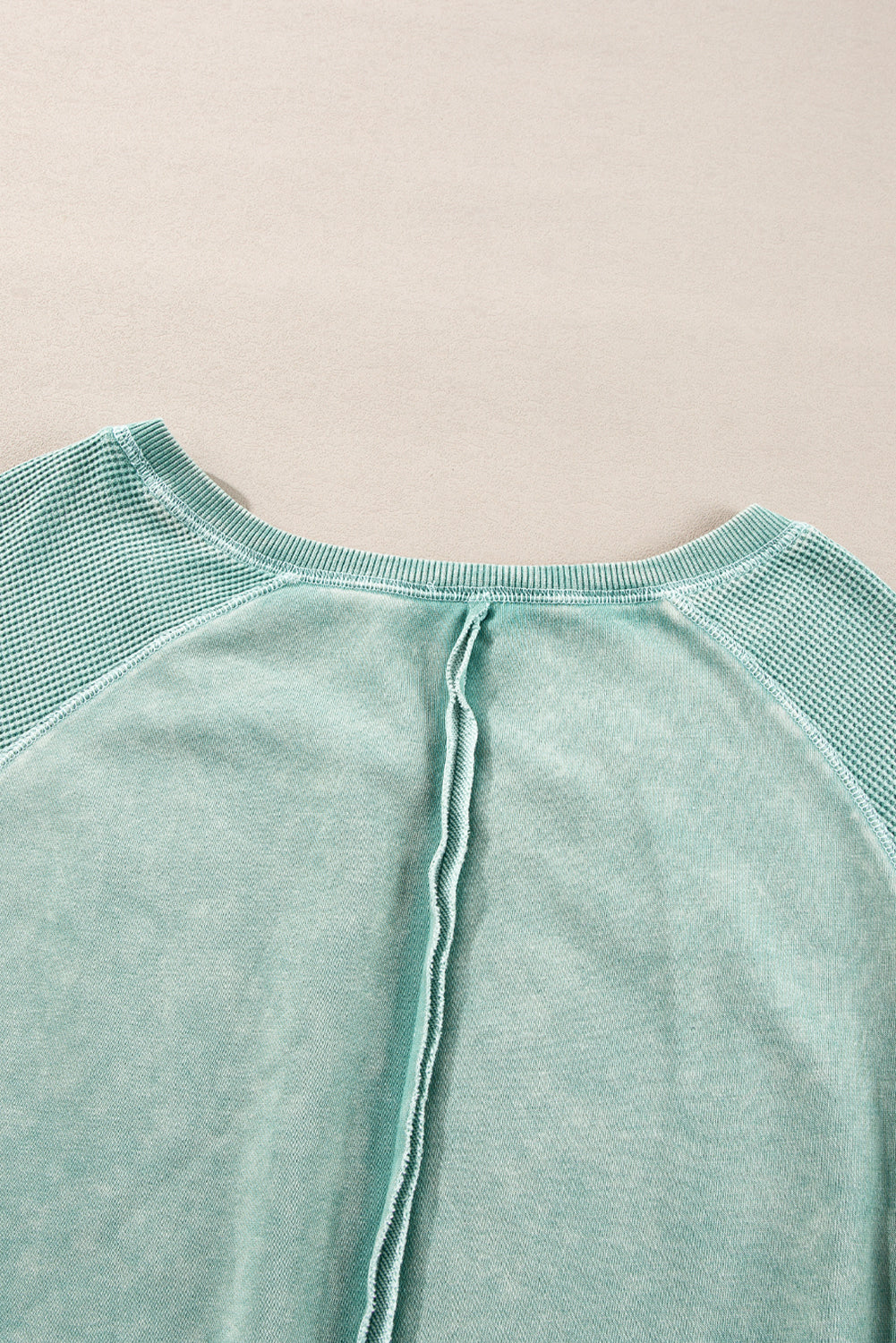 Mineral Blue Solid Waffle Knit Patchwork Raglan Sleeve Sweatshirt-Chaelisa's New Jammies