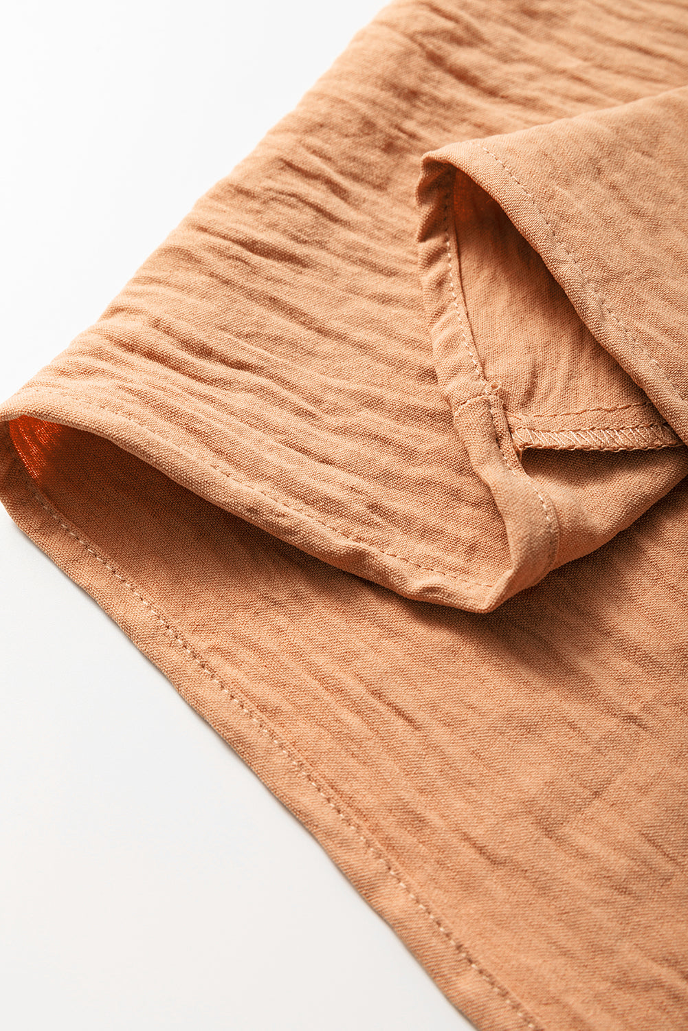 Straw Yellow Solid Color Shirred Cuff Notch V Neck Blouse-Chaelisa's New Jammies