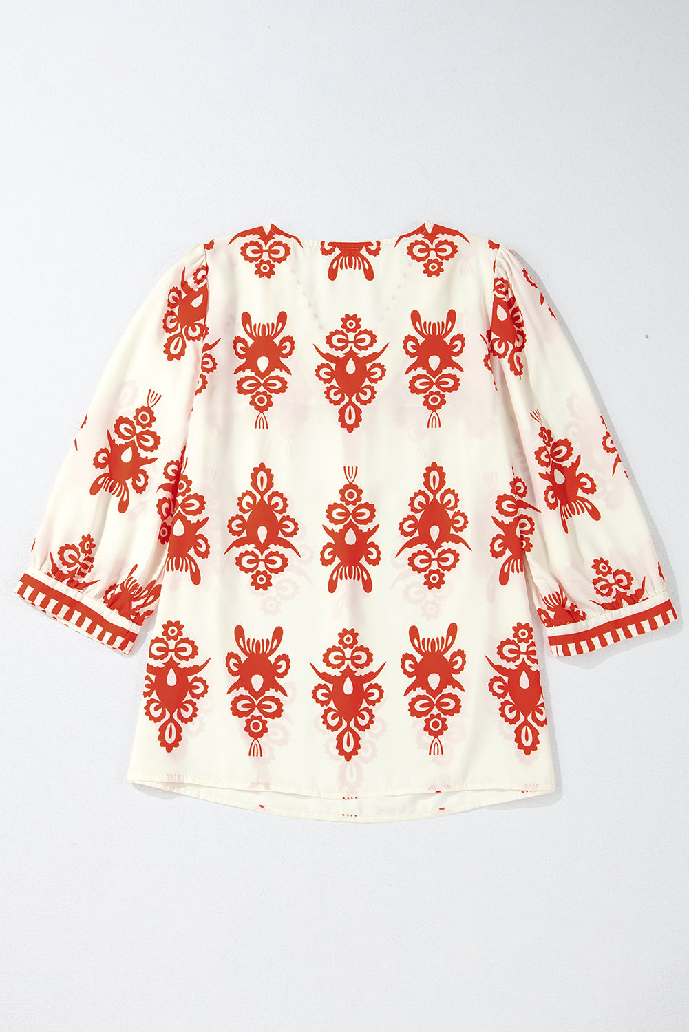 Orange Vintage Geometric Printed 3/4 Sleeve V Neck Blouse-Chaelisa's New Jammies