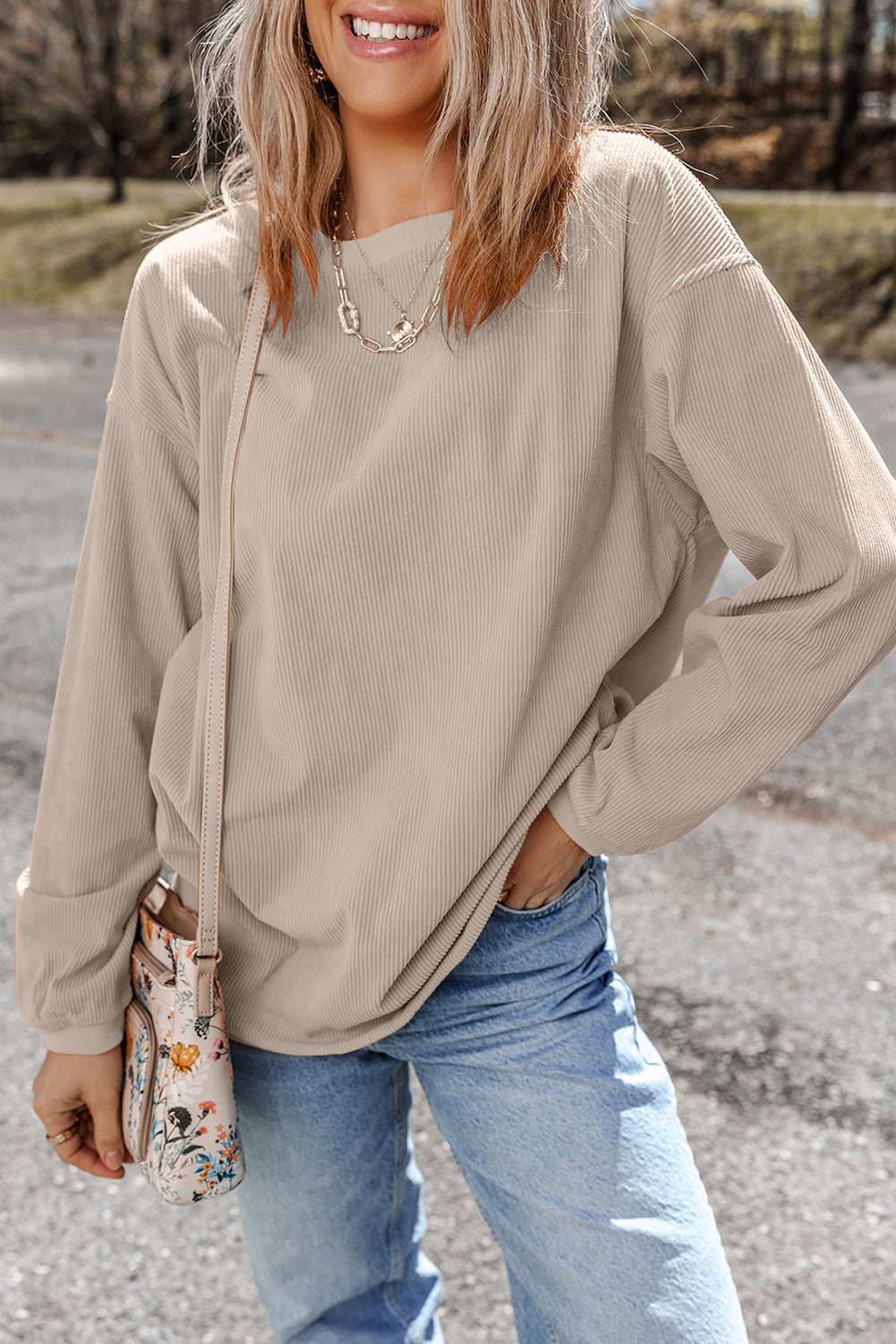 Smoke Gray Ribbed Corduroy Oversized Sweatshirt-Chaelisa's New Jammies