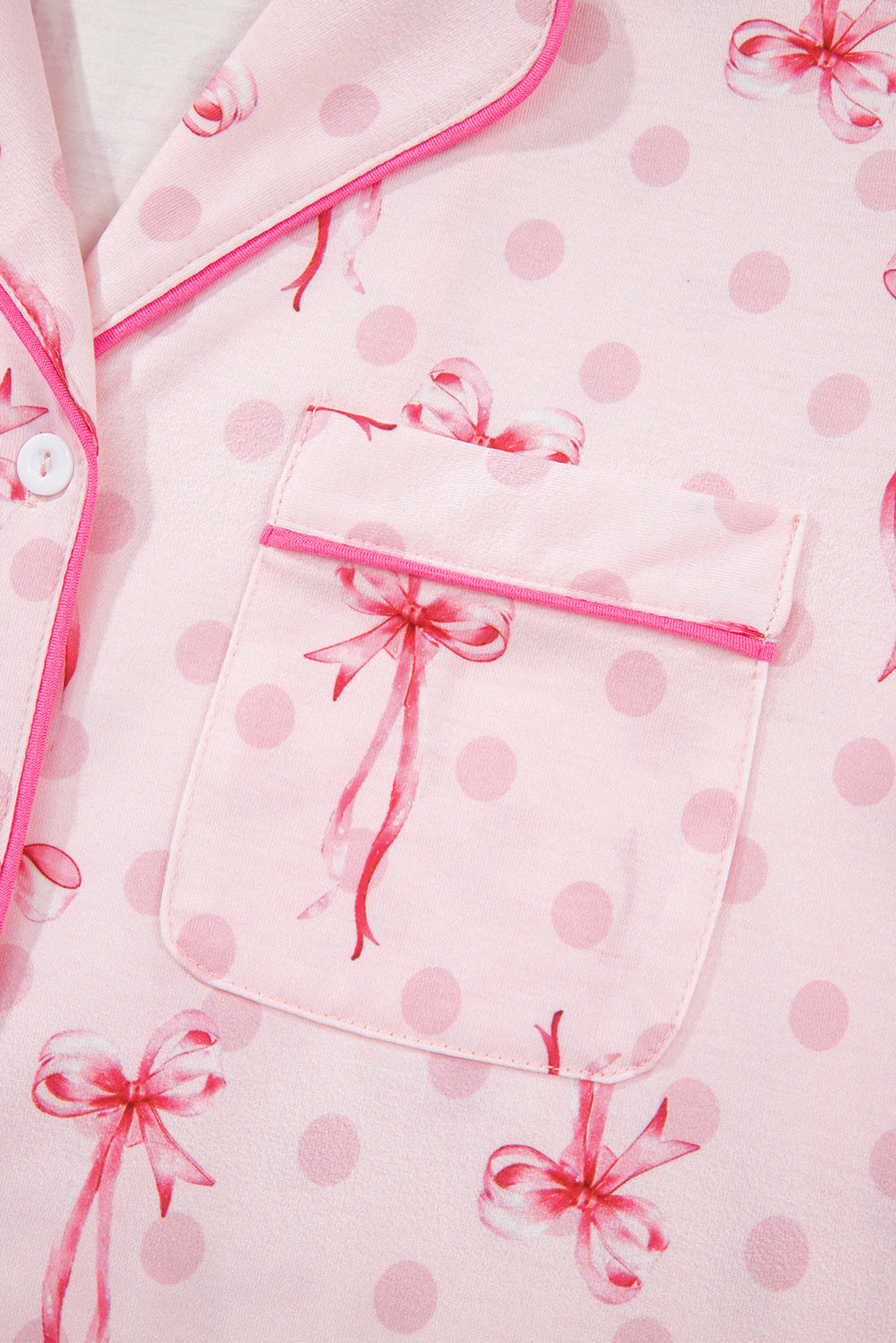 Pink Bow Print Contrast Pipping Short Pajamas Set-Chaelisa's New Jammies