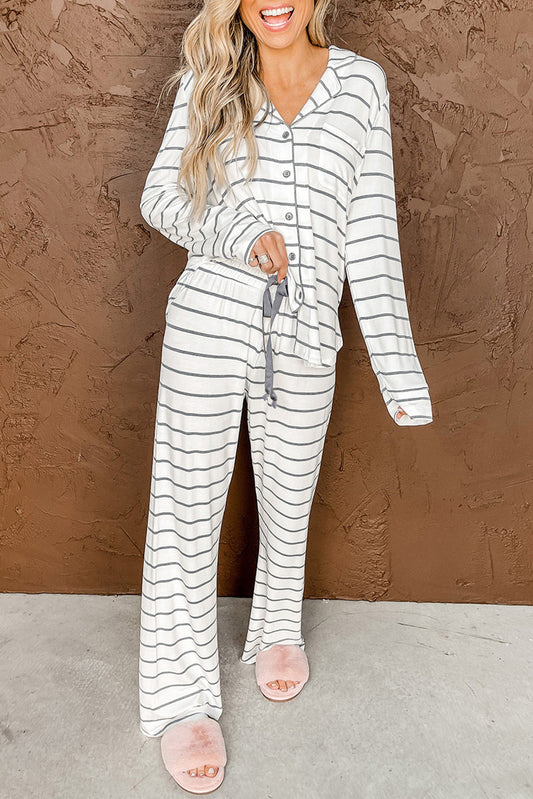 Striped Print Long Sleeve and Pants Pajamas Set-Chaelisa's New Jammies