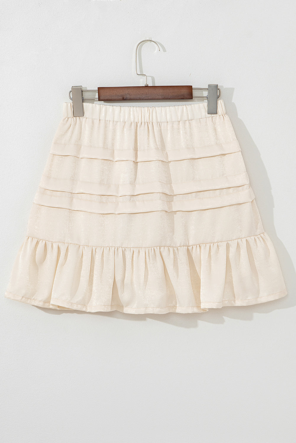 Beige Tiered Ruffled Hemline Elastic Waist Mini Skirt-Chaelisa's New Jammies