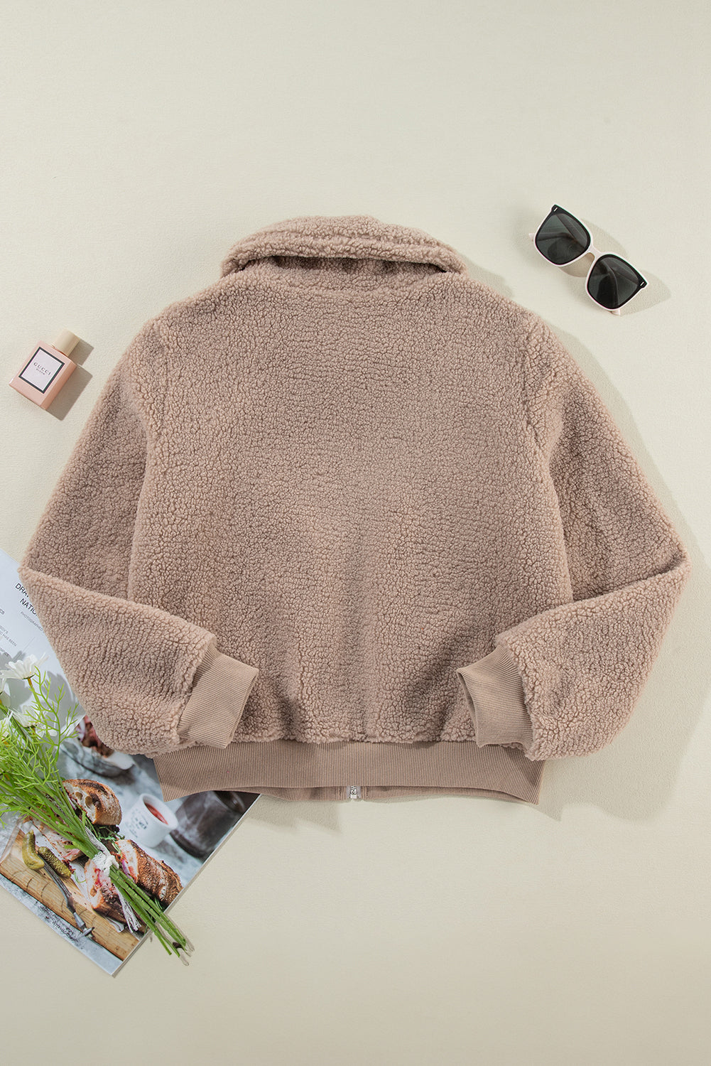 Light French Beige Zipper Pocketed Winter Fuzzy Jacket-Chaelisa's New Jammies