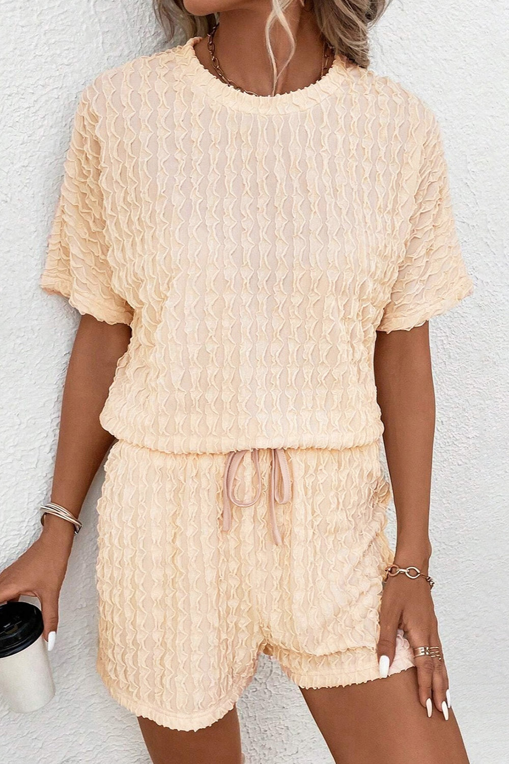 Textured Round Neck Top and Shorts Set-Chaelisa's New Jammies