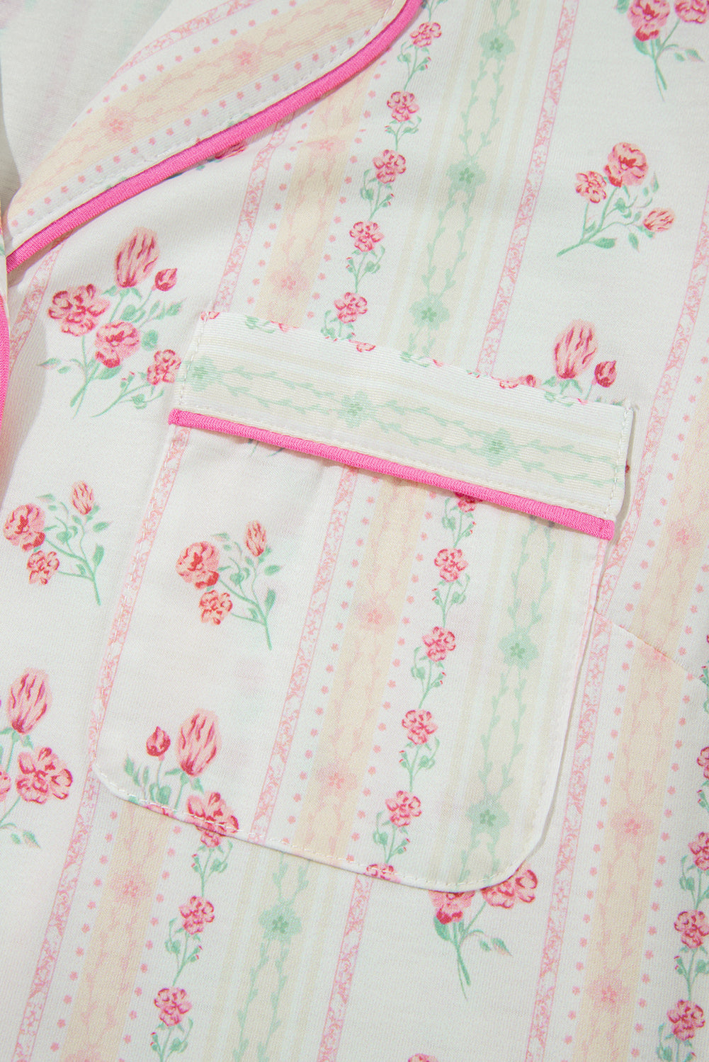 Beige Floral Print Contrast Pipping Short Pajamas Set-Chaelisa's New Jammies