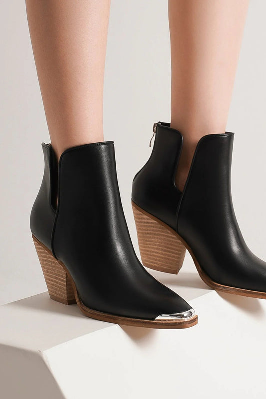 Beast Fashion Pointed Metal-Tip Toe Block Heel Ankle Boots-Chaelisa's New Jammies