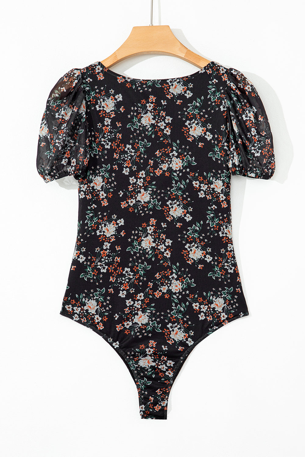 Black Floral Print U Neck Short Puff Sleeve Bodysuit-Chaelisa's New Jammies