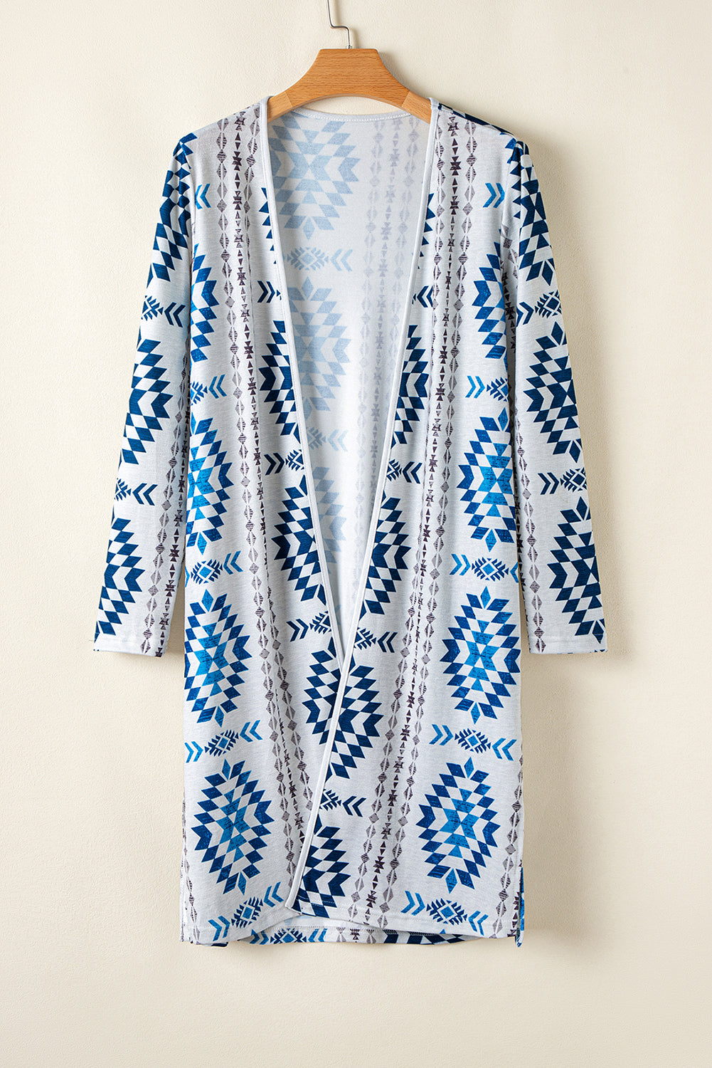 Sky Blue Western Aztec Printed Open Front Long Cardigan-Chaelisa's New Jammies